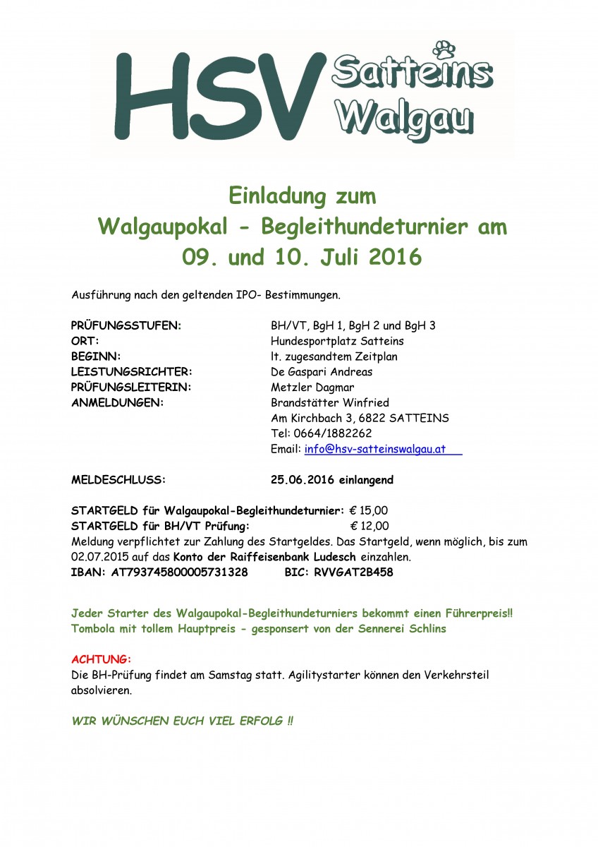 Walgaupokal Begleithundeturnier 2016